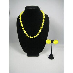 Set of 3 Clip Metal Earrings Necklace 25 in Plastic Nugget Bead Yellow Strand